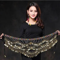 Mandotos new multi-color glass silk velvet belly dance belt with crystal embellishments, waist chain, and hip scarf for dance performances.