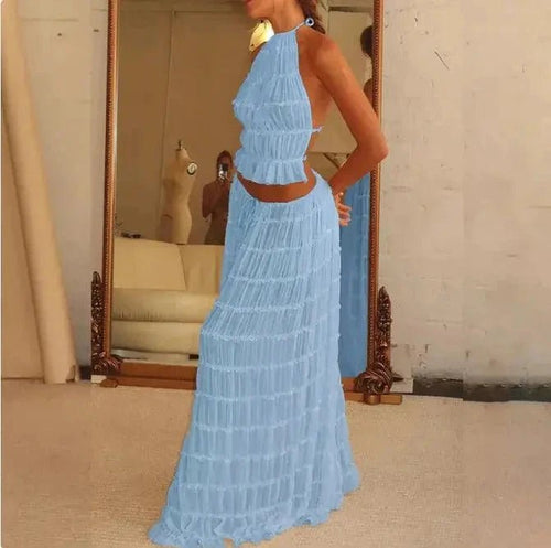 2-Piece Chic Halter Dress Suit Set - MANDOTOS