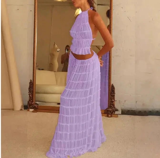 2-Piece Chic Halter Dress Suit Set - MANDOTOS