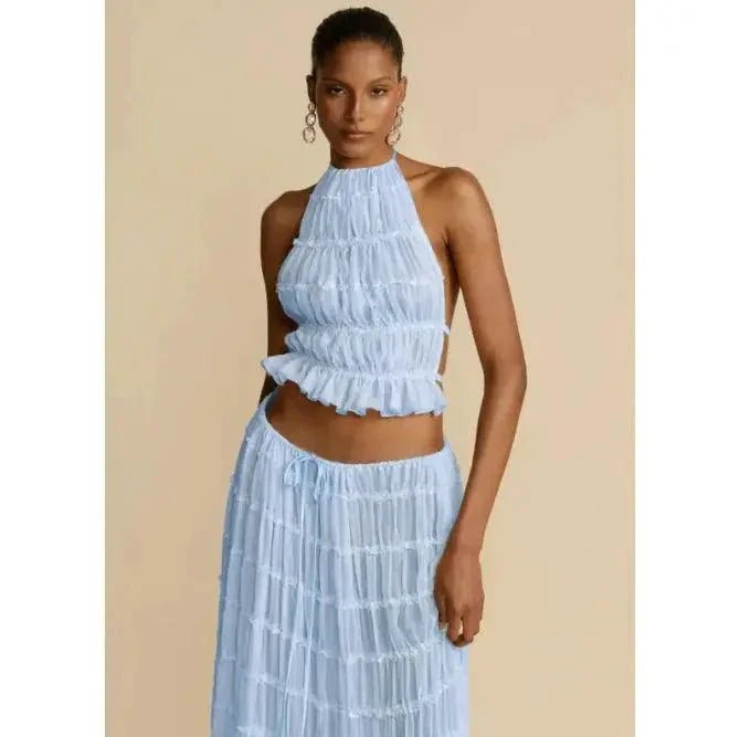 2-Piece Chic Halter Dress Suit Set - MANDOTOS