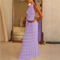 Mandotos 2-piece chic halter dress suit set with stylish top and matching skirt, perfect for elegant occasions.