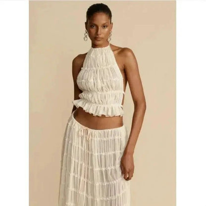 2-Piece Chic Halter Dress Suit Set - MANDOTOS
