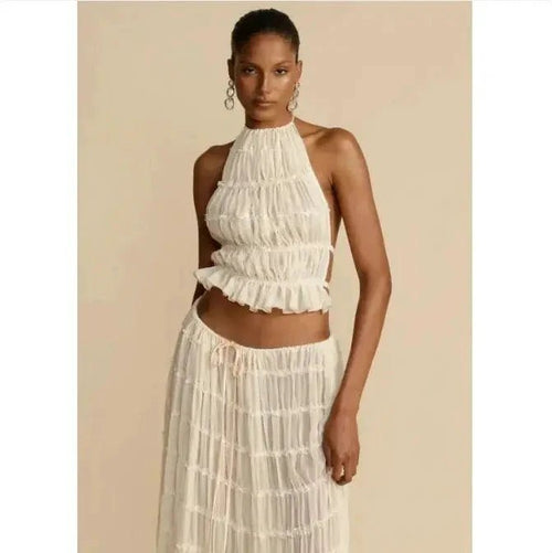 2-Piece Chic Halter Dress Suit Set - MANDOTOS