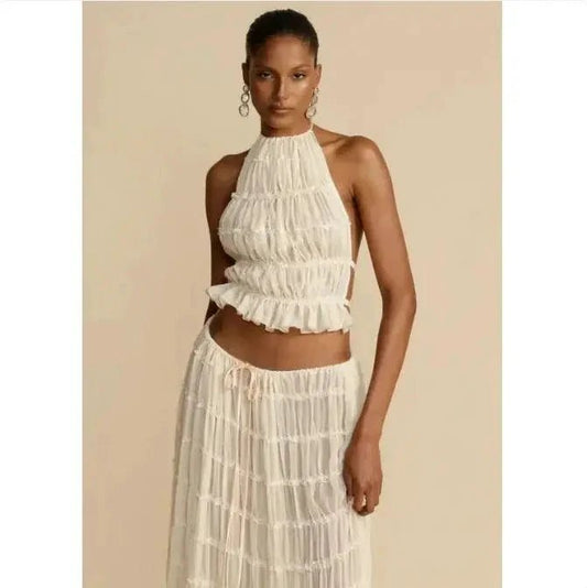 2-Piece Chic Halter Dress Suit Set - MANDOTOS