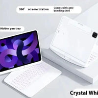 Mandotos 360° swivel keyboard clear case showing transparent design and flexible construction for easy access and protection.