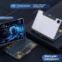 Mandotos 360° swivel keyboard clear case showing a transparent protective cover with a rotating feature.