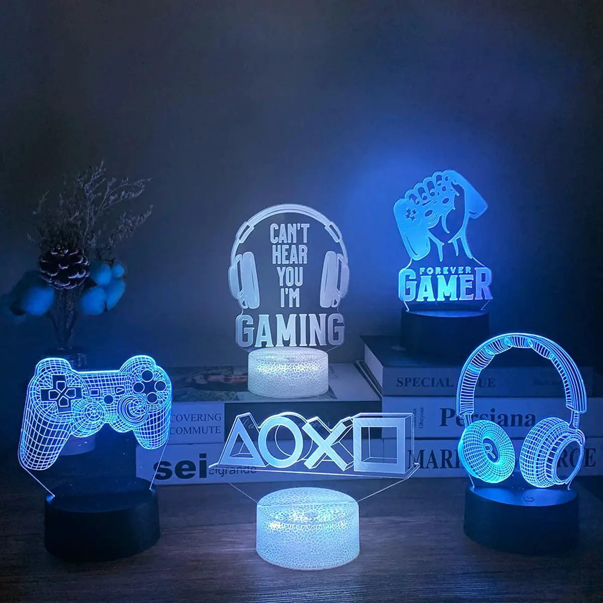 Mandotos 3D LED RGB gamer light with vibrant colorful illumination, designed for gaming setups and room decor.