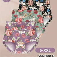 Three pairs of MANDOTOS high-waisted women's panties with printed patterns, tummy tightening, and hip lifting for a comfortable fit.