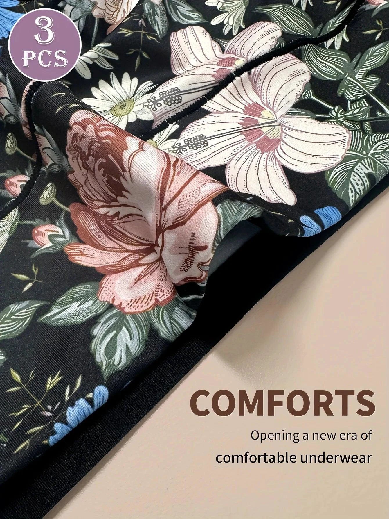 Mandotos 3pcs high-waisted women's panties with printed patterns, tummy tightening and hip-lifting design, comfortable fit.