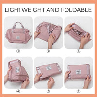 Mandotos foldable waterproof travel bag with large capacity, ideal for gym, fitness, and overnight trips for women.
