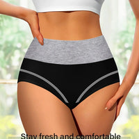 Mandotos 4-pack of high-waisted women's tummy tightening panties in breathable, comfortable fabric with shaping triangle design.