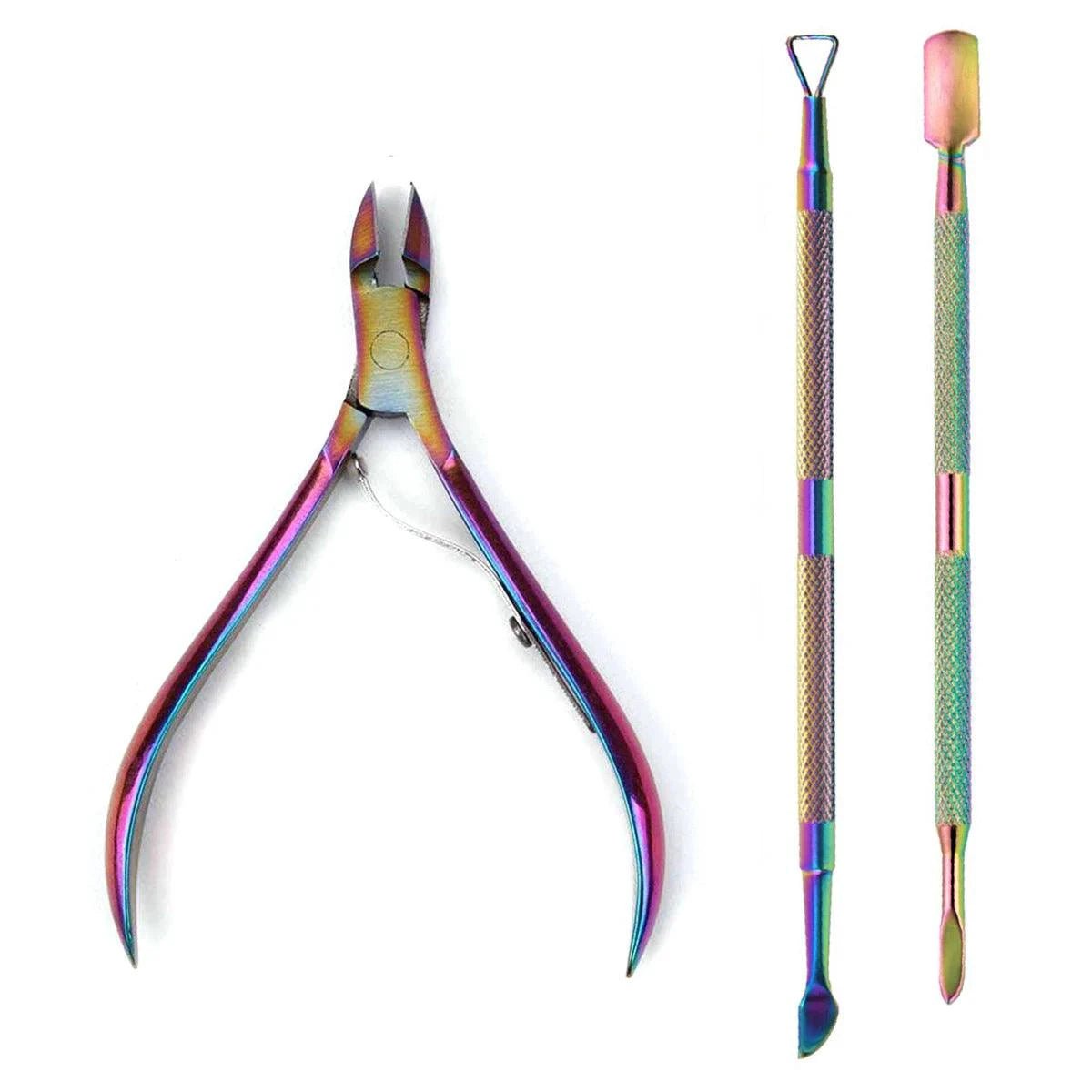 4 Pcs/Set Professional Stainless Steel Nail Cutter Scissor Nippers Muti Function Cuticle Pusher Remover Nail Care Manicure Kits - MANDOTOS