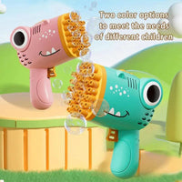 Mandotos 40-hole dinosaur bubble machine, handheld electric bubble gun for outdoor weddings and parties with colorful bubbles.