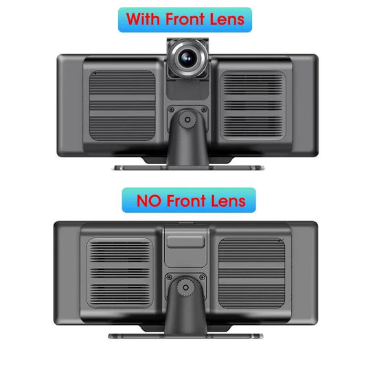 Mandotos 4K 10.26-inch mirror dash cam with CarPlay and Android Auto, showing the sleek reflective screen and dashboard view.
