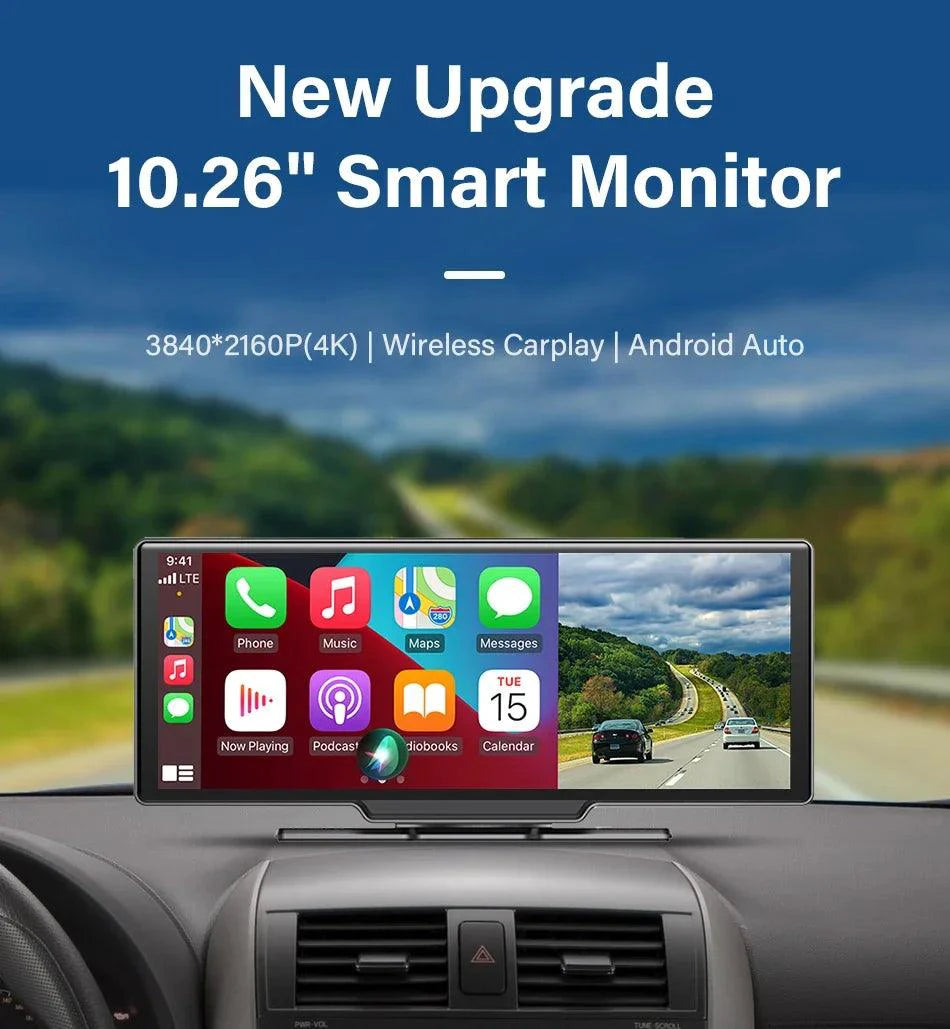 4K 10.26'' Mirror Dash Cam w/ Carplay & Android Auto - MANDOTOS INTERNATIONAL