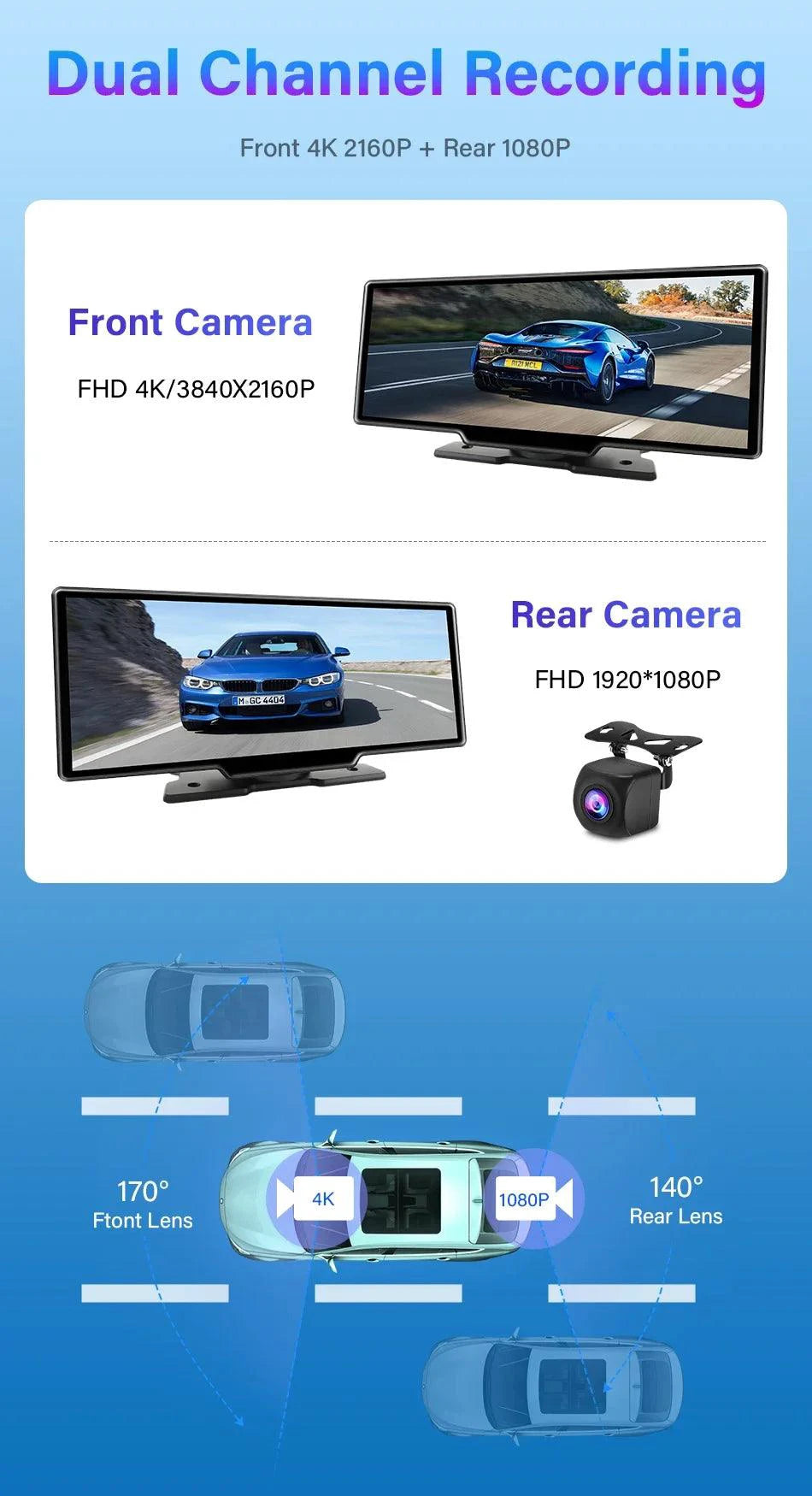 4K 10.26'' Mirror Dash Cam w/ Carplay & Android Auto - MANDOTOS INTERNATIONAL
