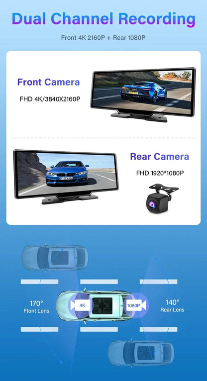 4K 10.26'' Mirror Dash Cam w/ Carplay & Android Auto - MANDOTOS INTERNATIONAL