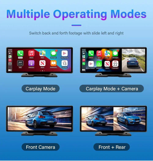 Mandotos 4K 10.26-inch mirror dash cam with CarPlay and Android Auto, showing the sleek reflective screen and dashboard installation