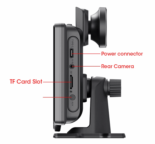 Mandotos 4K 10.26-inch mirror dash cam with CarPlay and Android Auto, showing the reflective display in a car interior.