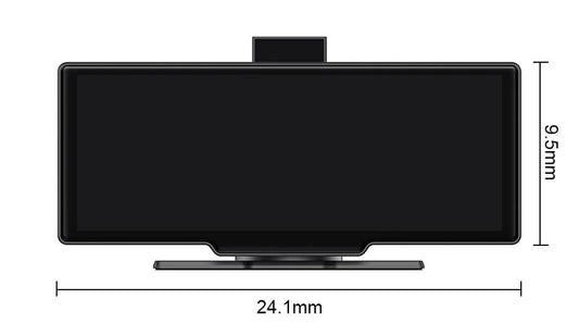 Mandotos 4K 10.26-inch mirror dash cam with CarPlay and Android Auto mounted in a car interior showing the display