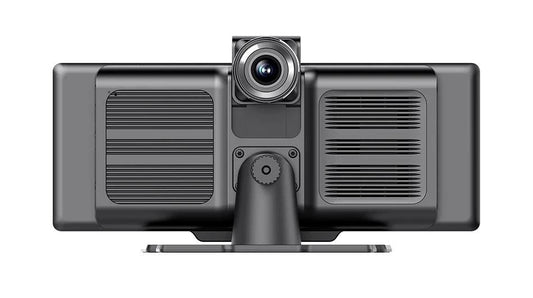 Mandotos 4K 10.26-inch mirror dash cam with CarPlay and Android Auto, showing the reflective screen in a vehicle interior.