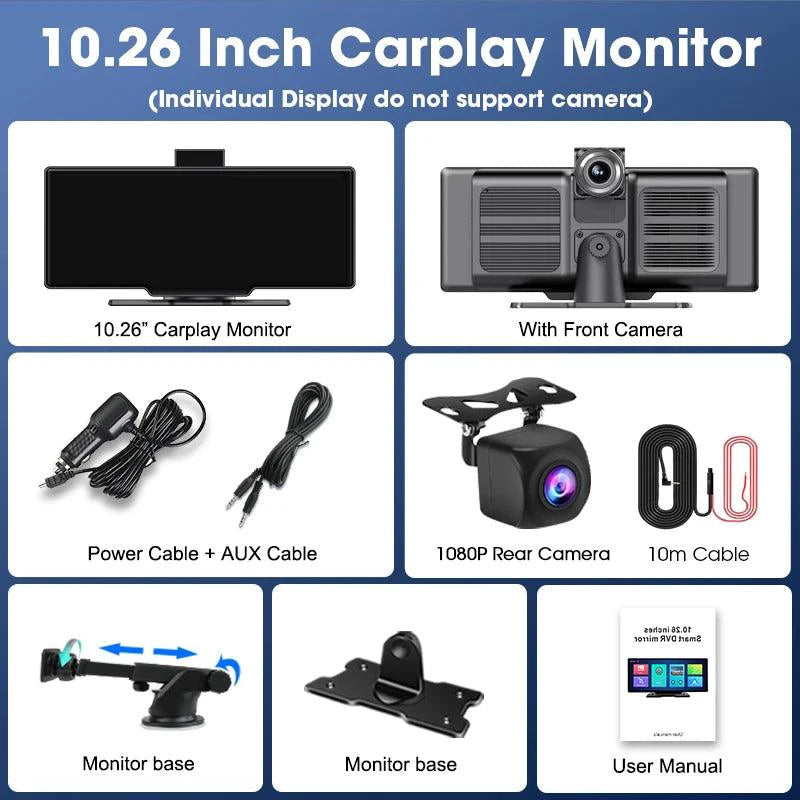 4K 10.26'' Mirror Dash Cam w/ Carplay & Android Auto - MANDOTOS INTERNATIONAL