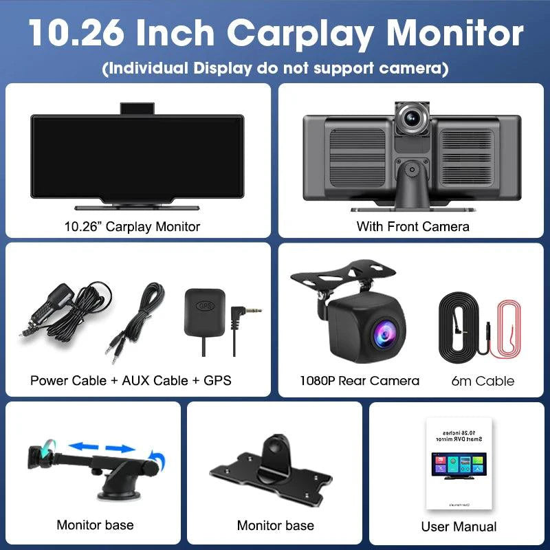 4K 10.26'' Mirror Dash Cam w/ Carplay & Android Auto - MANDOTOS INTERNATIONAL