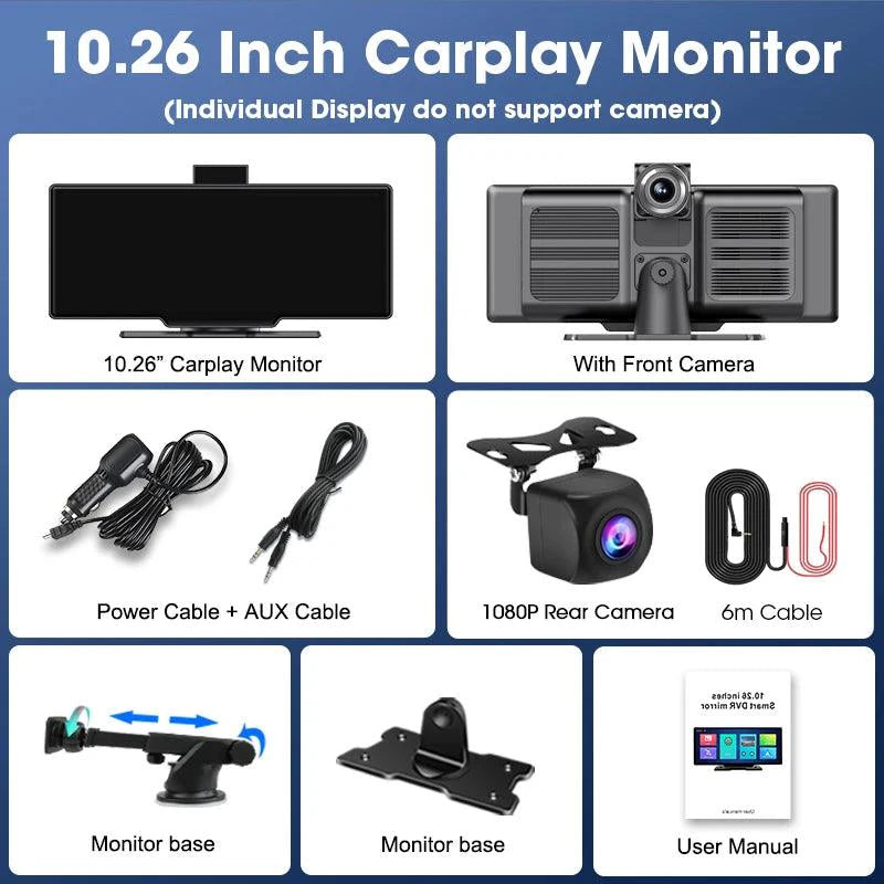 4K 10.26'' Mirror Dash Cam w/ Carplay & Android Auto - MANDOTOS INTERNATIONAL