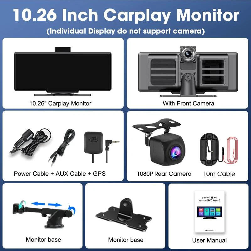 4K 10.26'' Mirror Dash Cam w/ Carplay & Android Auto - MANDOTOS INTERNATIONAL