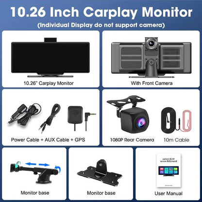 4K 10.26'' Mirror Dash Cam w/ Carplay & Android Auto - MANDOTOS INTERNATIONAL