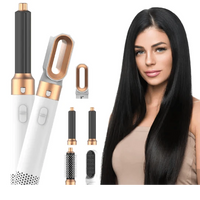 Mandotos 5-in-1 Hair Styler Brush showing various attachments for styling, drying, and smoothing hair.