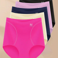Set of 5 high waist ice silk triangle panties for women, breathable, scarless, comfortable summer underwear by MANDOTOS.