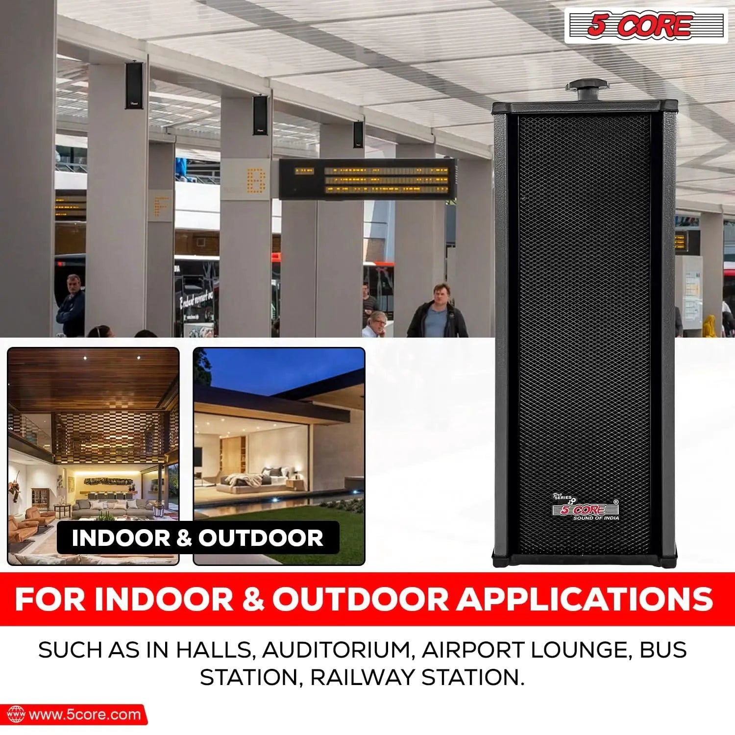 Mandotos 5Core 100W indoor/outdoor stereo speakers with durable design and high-quality sound, suitable for outdoor or indoor use.