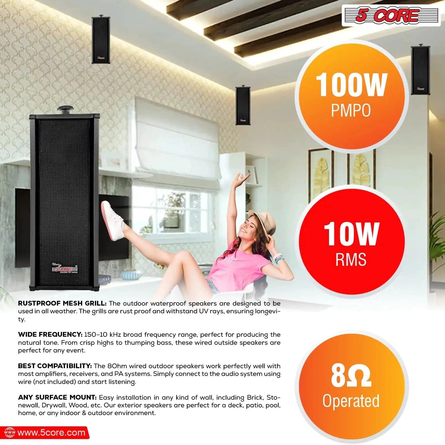 5Core 100W Indoor/Outdoor Stereo Speakers - MANDOTOS