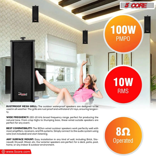 5Core 100W Indoor/Outdoor Stereo Speakers - MANDOTOS
