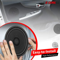 Pair of 8-inch MANDOTOS 5Core car subwoofer speakers with 500W peak power and 4 ohms impedance, designed for bass enhancement.