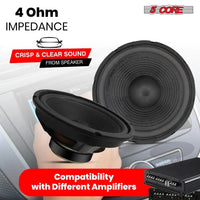 Pair of Mandotos 8-inch 500W peak 4-ohm car subwoofer speakers, designed for enhanced bass in vehicle audio systems.