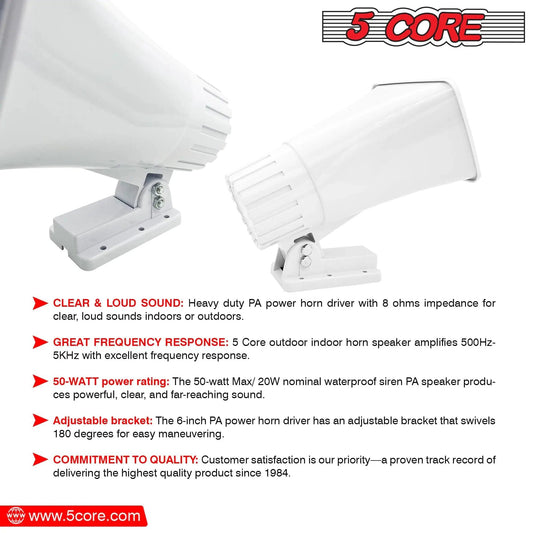 Mandotos 5Core Universal PA Horn Speaker 50W with 6x4 horn, durable sound system for public address and outdoor events