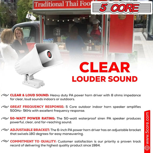 Mandotos 5Core Universal PA Horn Speaker 50W 6x4 for public address and sound amplification, black plastic construction