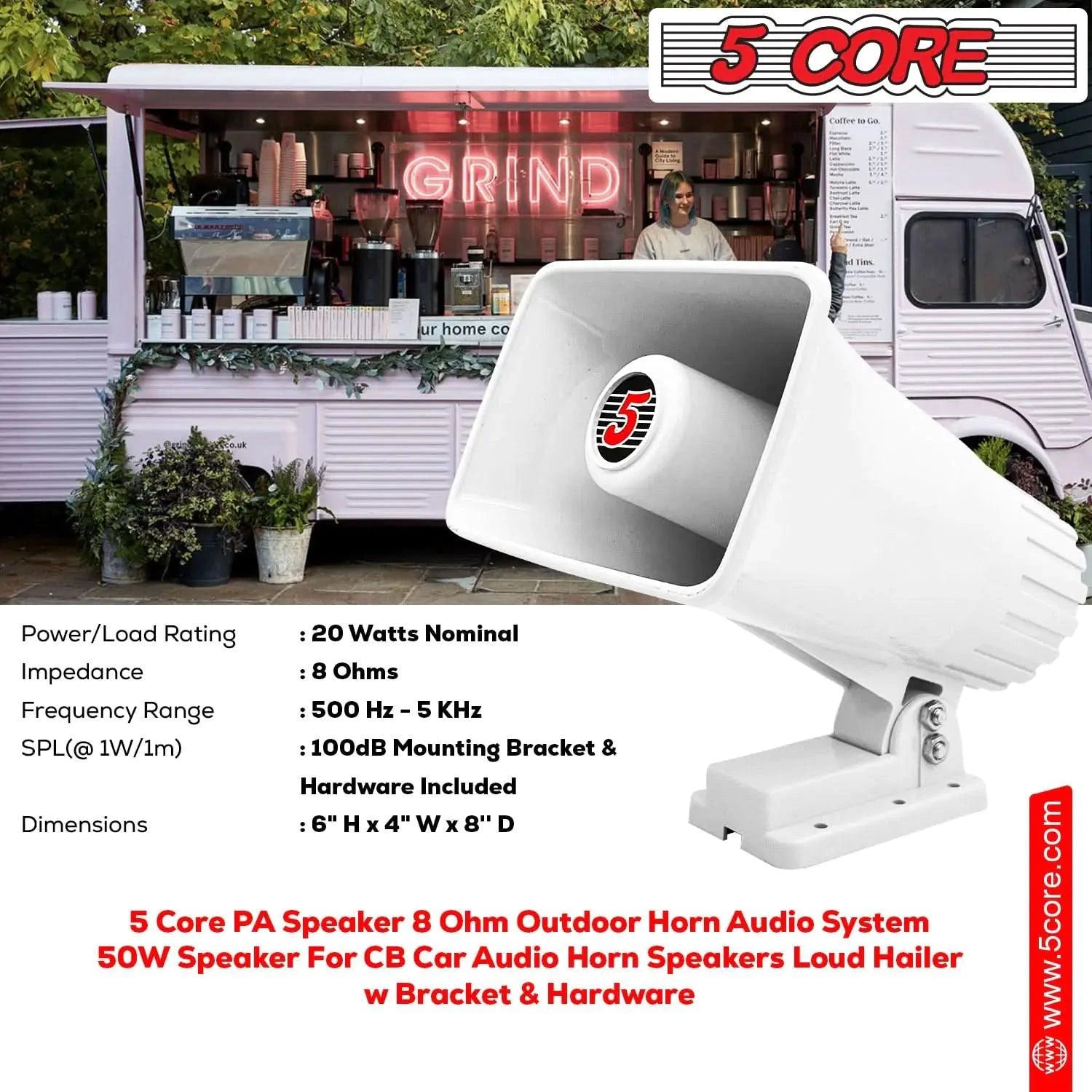 Mandotos 5Core Universal PA Horn Speaker 50W with 6x4 inch design, used for public address and sound amplification systems.