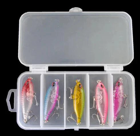 Set of five MANDOTOS Pro Angler Lure Kit with various colorful fishing lures for freshwater and saltwater fishing.