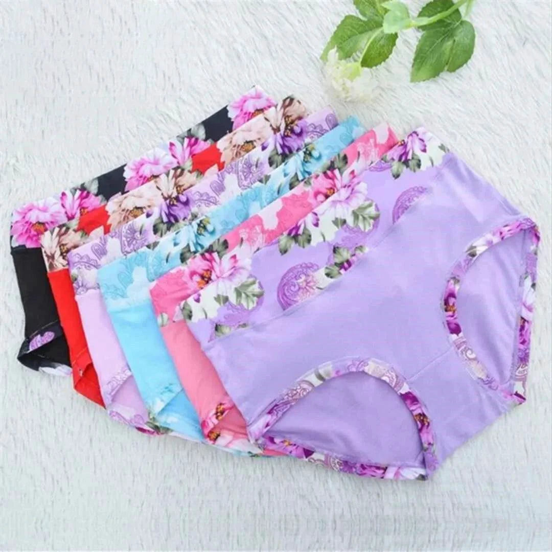 Set of five MANDOTOS women's print cotton panties, plus size briefs with cute patterns, comfortable underpants for women.