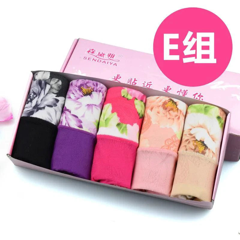 5Pcs Print Panties Women's Underwear Cute Cotton Panties Plus Size Briefs Girl Ladies Lingeries Panty Sexy Underpants For Women - MANDOTOS