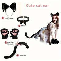 Mandotos 5-piece set includes cute cartoon cat paw gloves, bell headband, fox ear headwear, and open finger gloves for winter fun.