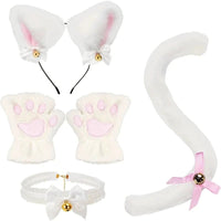 Mandotos 5-piece set including cute cartoon girl open-finger cat paw gloves, bell headband, and fox cat ear headwear for winter.
