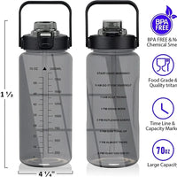 Mandotos 64oz motivational hydration bottle with time markers and leak-proof lid for easy, reusable water drinking.