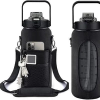 Mandotos 64oz motivational hydration bottle with time markers and durable plastic for easy water drinking.