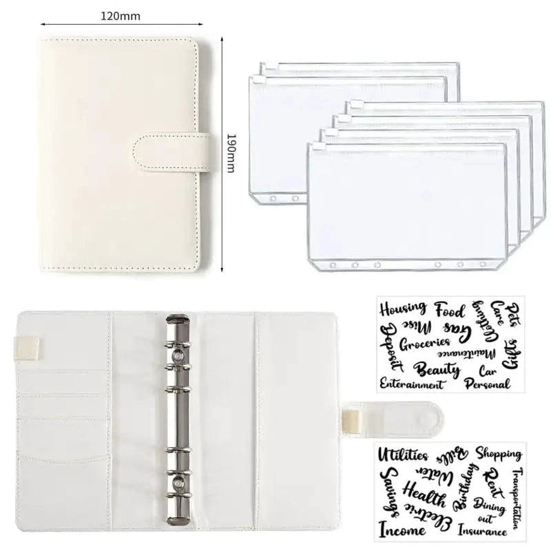 A6 Deluxe Leather Finance Organizer by MANDOTOS with multiple card slots, cash compartments, and sleek black leather design.