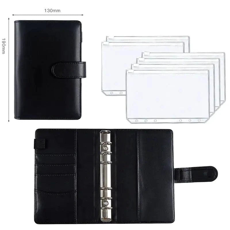 A6 Deluxe Leather Finance Organizer by MANDOTOS with multiple compartments for receipts and cards, in sleek brown leather.