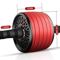Mandotos ab roller wheel with knee pads for core training, showing a person performing an abdominal roll-out exercise.